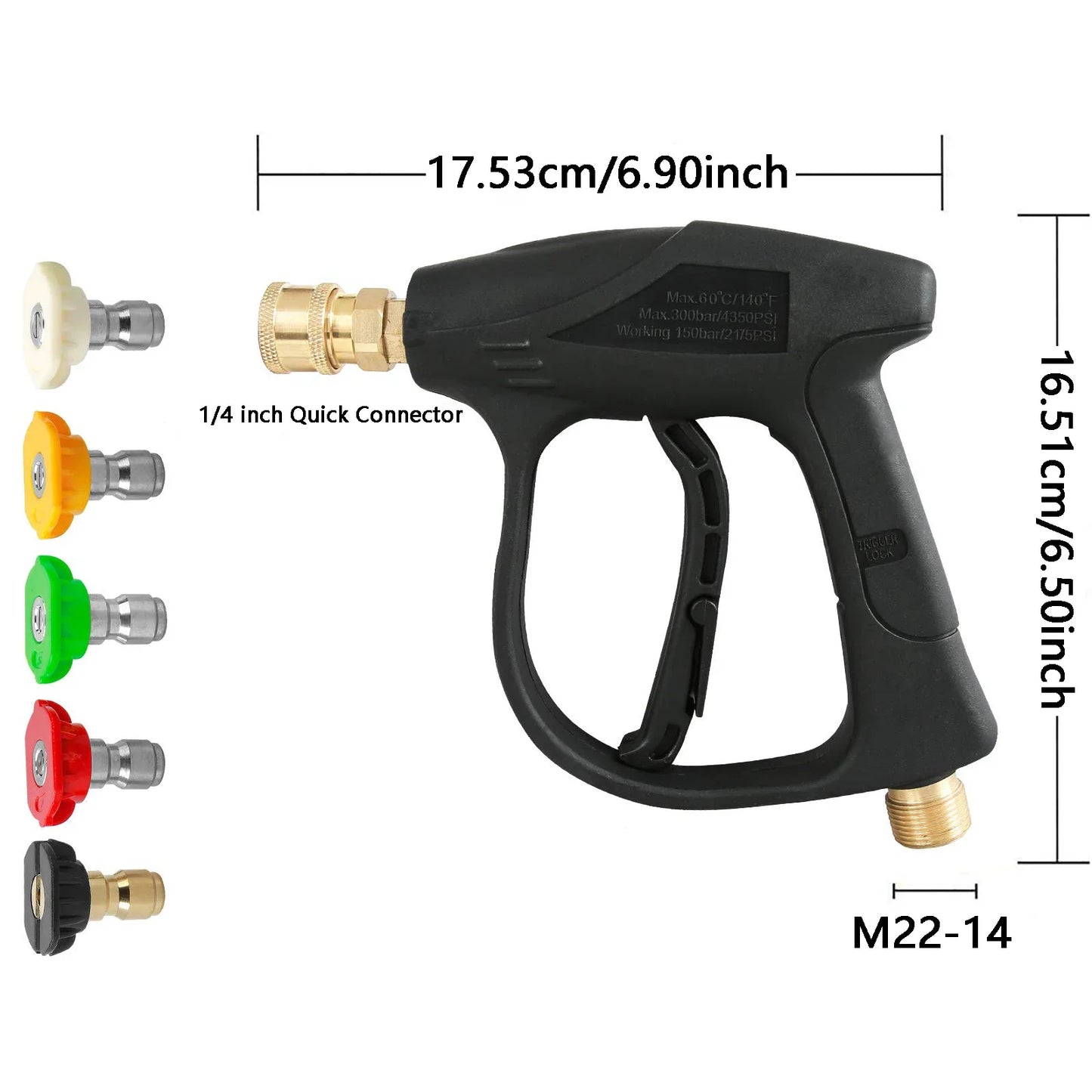 High Pressure Washer Gun , Car Washer Gun with 5 Nozzles and M22 Coupler For Car Washing And Garden Cleaning Tools